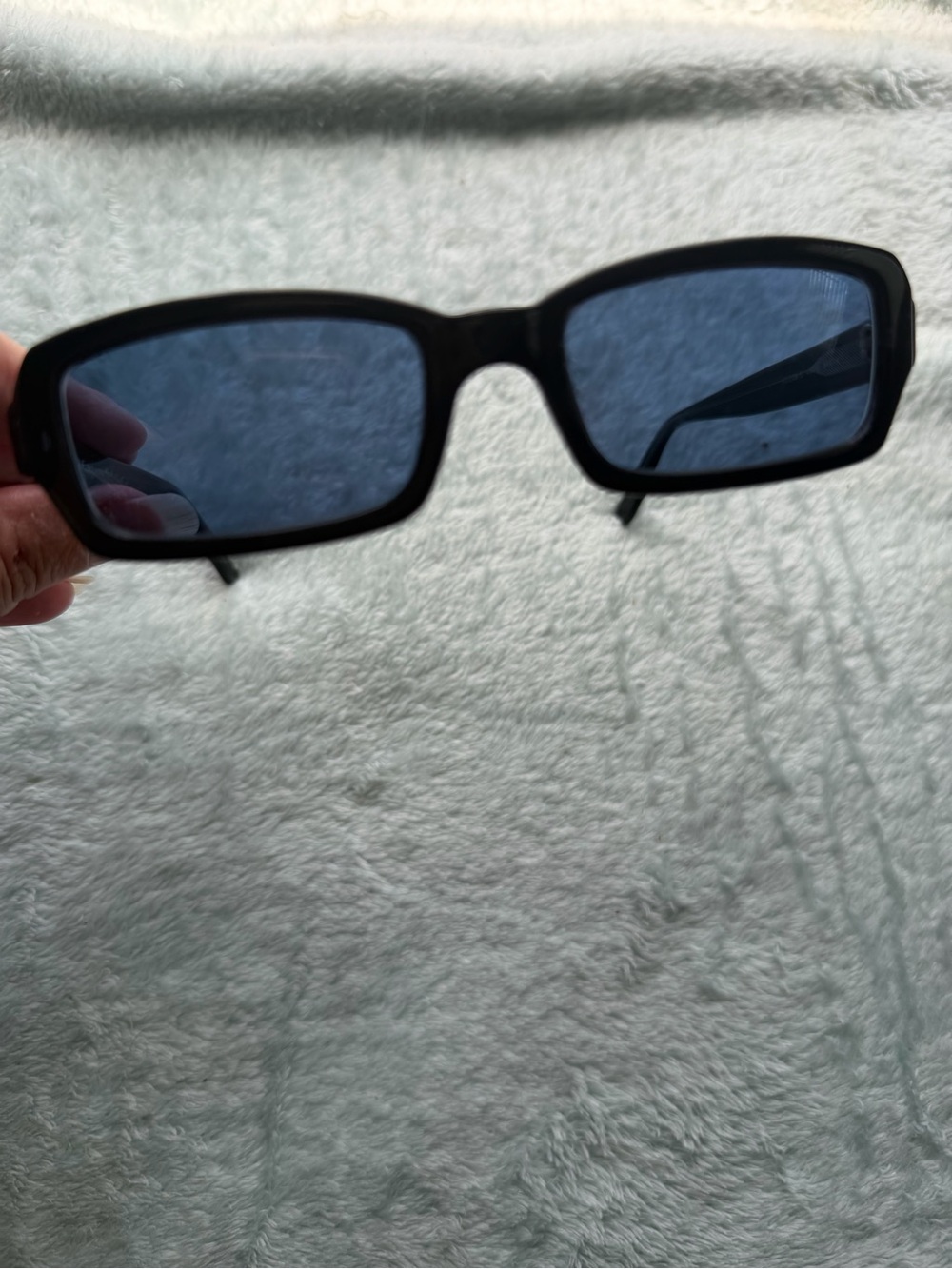 Vogue Rectangular Black Frame Sunglasses with Dark Blue Lenses
